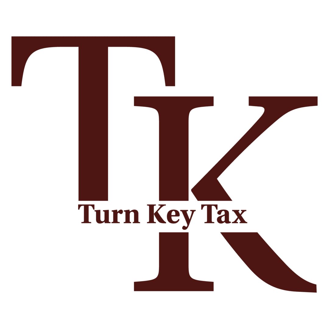 A green background with the words turn key tax in it.